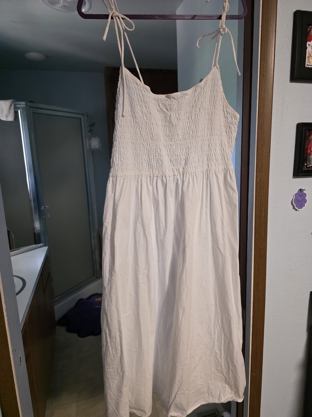 H&M White Smocked Midi Dress with Tie Straps
